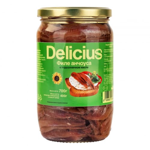 Анчоус Delicius европейский филе в подсолнечном масле