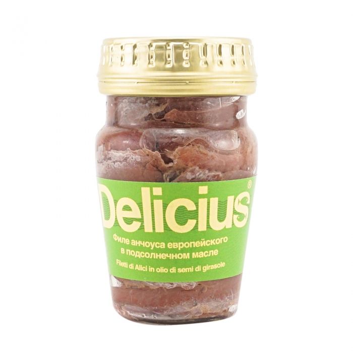 Анчоус Delicius европейский филе в подсолнечном масле, 90 грамм